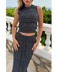 Pointelle knit vest top and maxi pleated skirt in Black