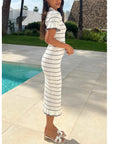 Knitted maxi dress with polo neck in Short Sleeves White colour