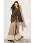 Full pleated Long sleeves top and trousers in coffee brown