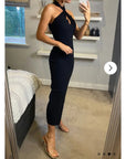 Soft Knitted Ribbed Midi Bodycon twist neck Dress In Black