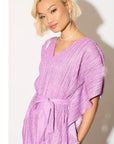 Oversized Metallic pleated kaftan maxi dress in purple