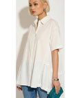 Oversized Short Sleeve Shirt with Frill Detail on Sides in White