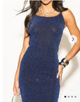 Scooped-neck sleeveless metallic-knit maxi dress in Royal Blue
