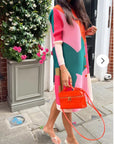 Multi color print long sleeves Blazer Dress with buttons design in orange