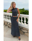 Pointelle knit vest top and maxi pleated skirt in Black