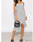 Knitted Stripe Print With Straps Design Midi Bodycon Dress