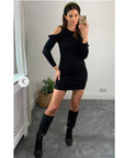 Cold Shoulder Frill Knitted Dress (Green)
