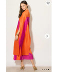Full pleated Long sleeves vest top and skirts in orange pink color