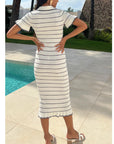 Knitted maxi dress with polo neck in Short Sleeves White colour