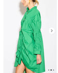 Asymmetry with Elasticated design cotton blend shirt dress in green