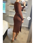 Lace up and cut out design Metallic midi bodycon dress in Brown