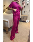 Velour Tracksuits with short sleeves (Pink)
