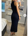 Soft Knitted Ribbed Midi Bodycon twist neck Dress In Black