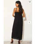 Pleated Bust & Sweetheart Neckline Maxi Dress (Black Lace)