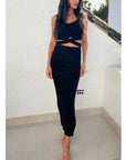 Knitted bodycon style vest top with tie up design and midi pencil skirt co-ords set in Black