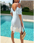 Floral Crochet Lace hem ccold shoulder dress