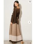 Full pleated Long sleeves top and trousers in coffee brown