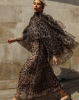 Leopard Print Organza Ruffle Statement Maxi Dress