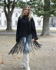 Black Soft Knit Jumper with Statement Fringe Hem