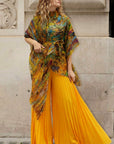 Pattern Print Pleated Blouse & Trousers Set