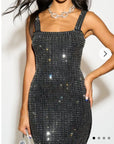 Multi Diamond Sequin Maxi Dress in Black