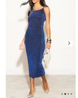 Scooped-neck sleeveless metallic-knit maxi dress in Royal Blue
