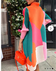 Multi color print long sleeves Blazer Dress with buttons design in orange