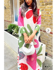 Multi Color Print Pleated Dress in three quarter sleeves in floral print