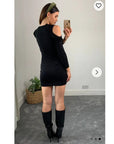 Cold Shoulder Frill Knitted Dress (Green)
