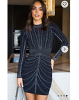 Long sleeves Embellished bodycon dress in black
