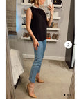 Pearl Embellished Neckline Sleeveless Top (Black)