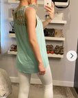 Feather Organza Cotton Vest Top (GREEN)