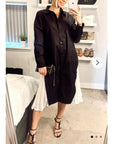 Cotton shirt dress with Pleated chiffon hem design in black