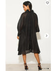 Ruffle Tie Neck Oversized Midi Dress In BLACK