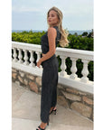 Pointelle knit vest top and maxi pleated skirt in Black