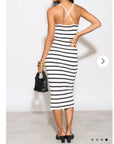 Knitted Stripe Print With Straps Design Midi Bodycon Dress