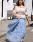 Statement Ruffle Tulle Pull-On Crop Top in White