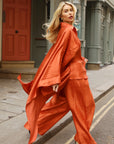 Cape-Sleeve Shirt & Wide-Leg Trouser Co-Ord In Orange