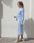 Cosy Knit Co-ords set with Floral button design in pale blue