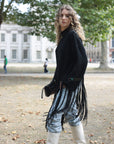 Black Soft Knit Jumper with Statement Fringe Hem