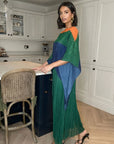 Green Colour Block Pleated Top and Skirt Co-ords Suits