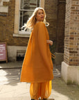 Pleated Wide-Leg Trousers with Adjustable Draped Top Set in Yellow