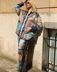Ocean Treasure Print Shirt & Wide-Leg Trousers Suits In Blue