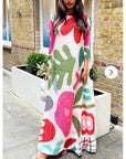 Multi Color Print Pleated Dress in three quarter sleeves in floral print