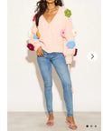 Hand Knit Chunky Handknit Floral Patten Cardigan in Pink