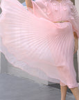 Floral Appliqué Pleated Organza Cape Midi Dress