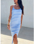 Knitted Stripe Print With Straps Design Midi Bodycon Dress