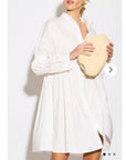 Asymmetry with Elasticated design cotton blend shirt dress in white