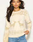Fluffy Christmas reindeer Print Long Jumper