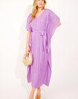 Oversized Metallic pleated kaftan maxi dress in purple